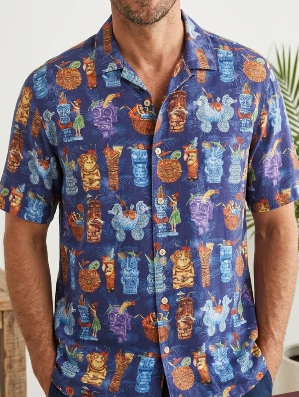 Tommy Bahama Tiki Bar Cocktail Camp Shirt Blue Purple Large